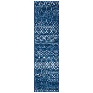 Tulum Blue/Ivory 2 ft. x 13 ft. Geometric Runner Rug