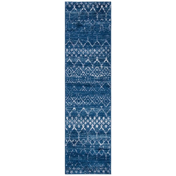SAFAVIEH Tulum Blue/Ivory 2 ft. x 13 ft. Geometric Runner Rug