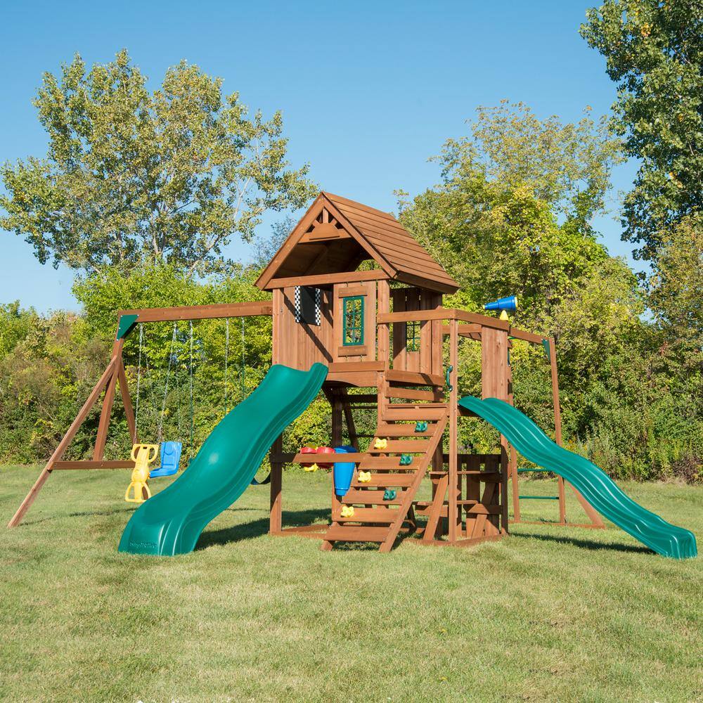 Knightsbridge Wooden Swing Set with Slides and Monkey Bars