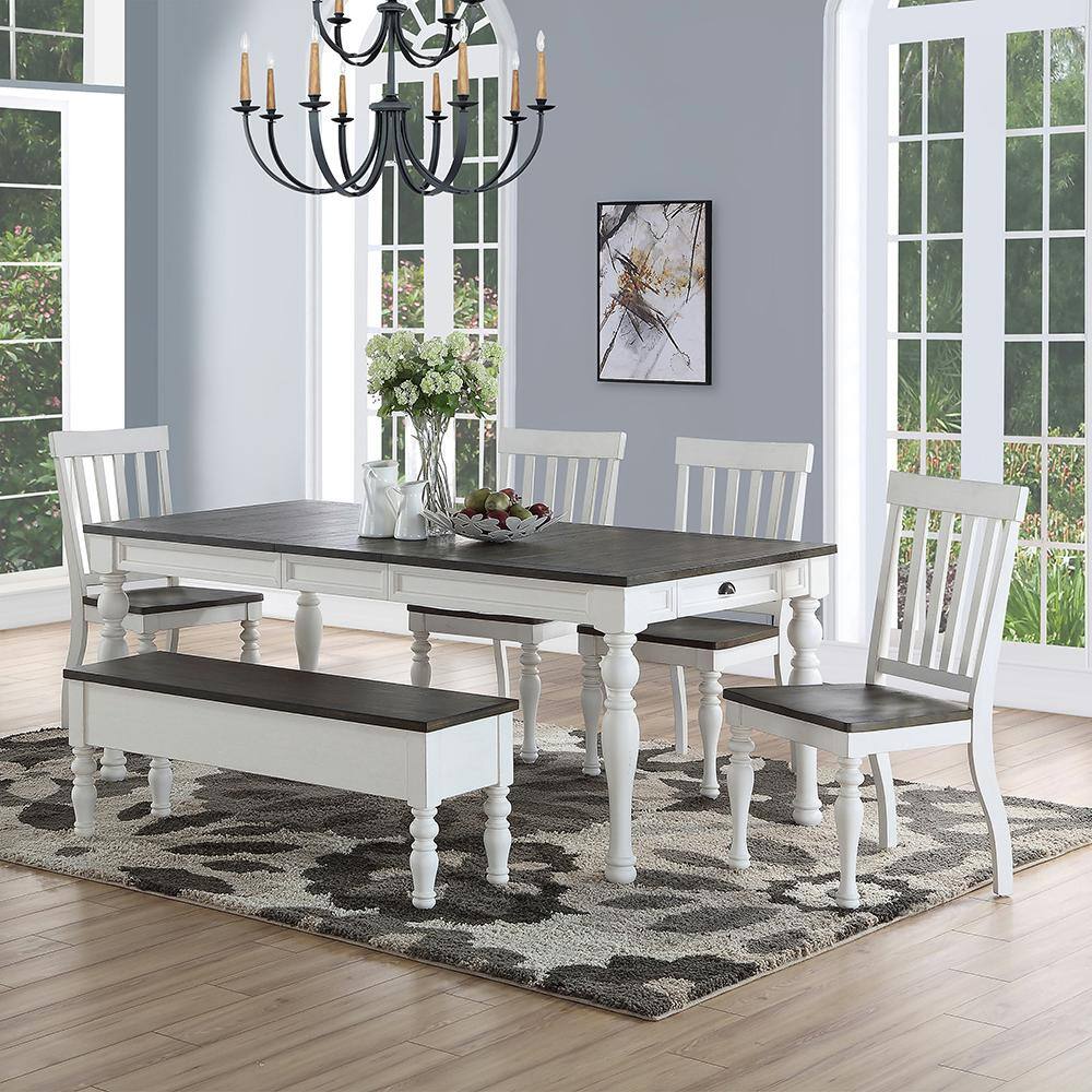 Joanna Two-Tone Ivory and Charcoal Hardwood Slat Side Chair, Set of 2