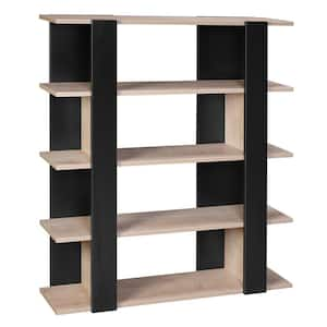 48 in. Tall Light Oak/Black Modern Wooden 5-Shelf Bookcase