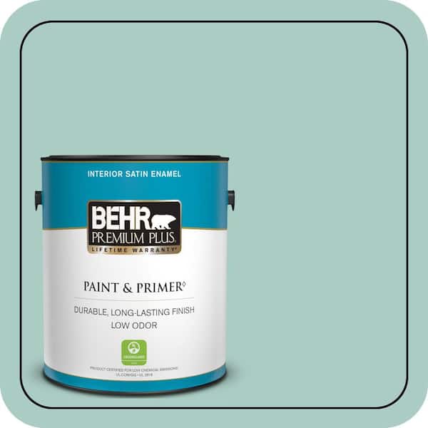 BEHR PREMIUM PLUS 1 gal. #M440-3 Baby Aqua Satin Enamel Low Odor Interior Paint & Primer