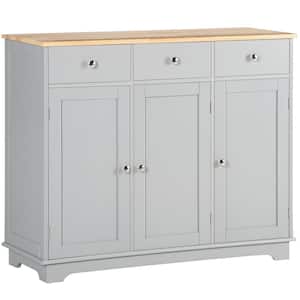39.75 in. W x 15.75 in. D x 33.5 in. H Gray Linen Cabinet with Rubberwood Top, Adjustable Shelves, 3-Drawers