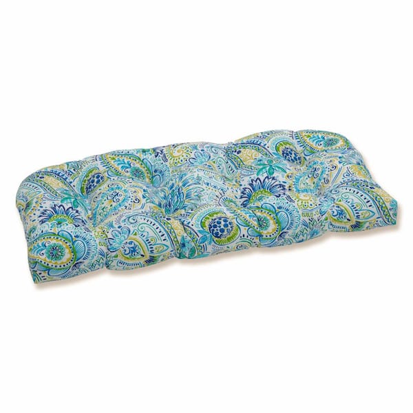 Pillow Perfect Paisley Rectangular Outdoor Bench Cushion in Blue/Yellow Gilford