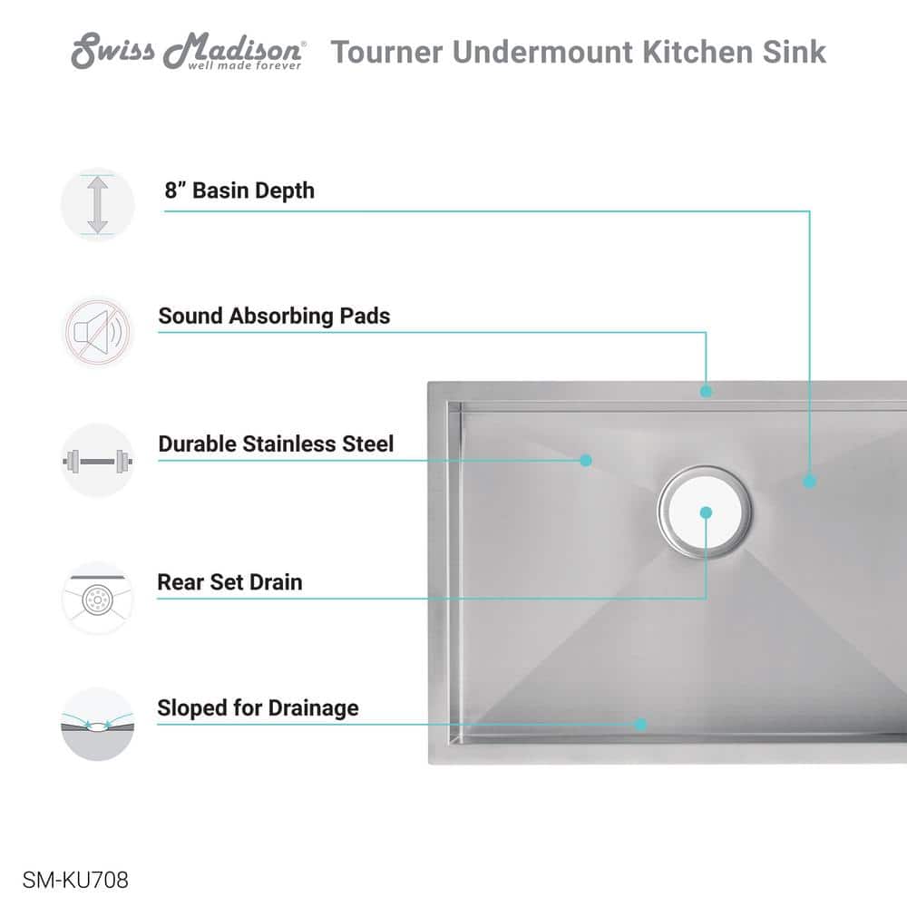 Tourner 26 x 18 Brushed Stainless Steel Single Basin Undermount Kitchen Sink