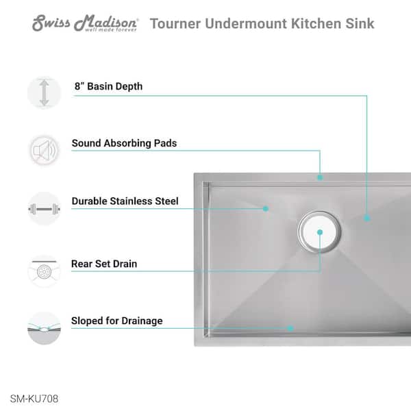 Tourner 26 in. x 18 in. Stainless Steel, Single Basin, Undermount Kitchen Sink