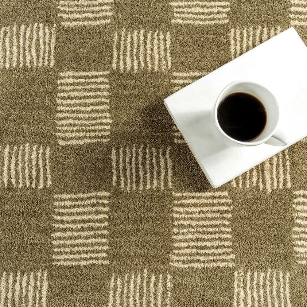 Olive and Beige Hand-Tufted Wool Rectangular Area Rug
