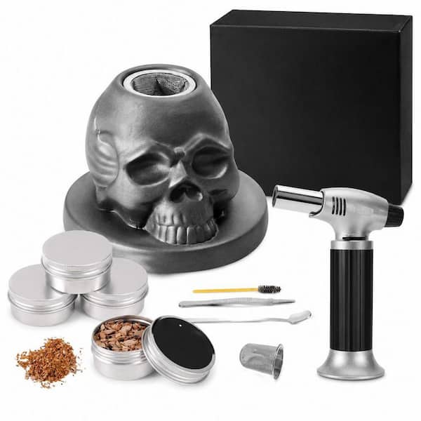 1-Piece Black Ceramic Skull Cocktail Smoker Kit Whiskey Infuser Bar Tool Gift Set for Bourbon and Drinks