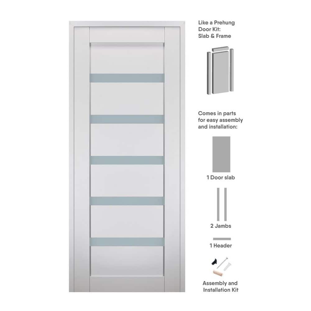 30 in. x 96 in. Gina Right-Hand Solid Core 7-Lite Frosted Glass Bianco Noble Wood Composite Single Prehung Interior Door price history on PriceWatchPro