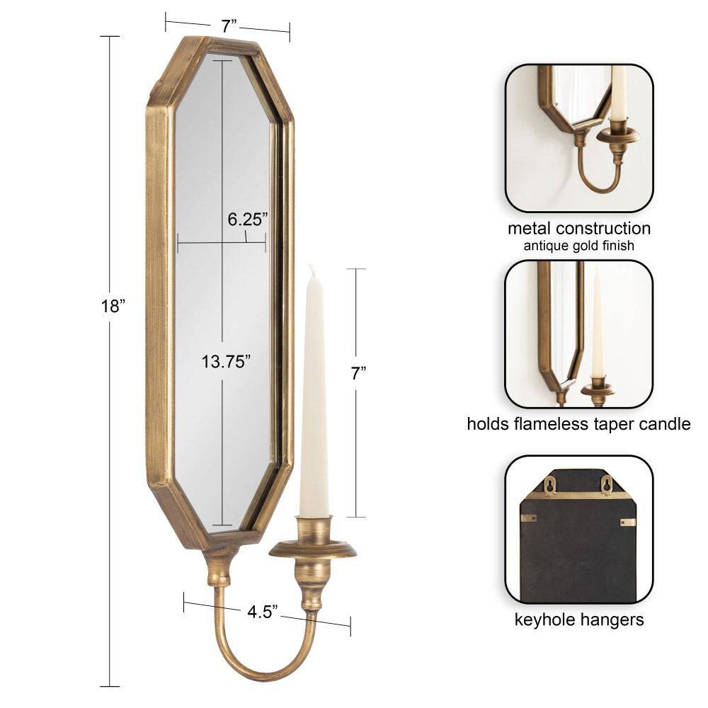 Gold Antique Mirrored Wall Sconce with Candlestick Holder