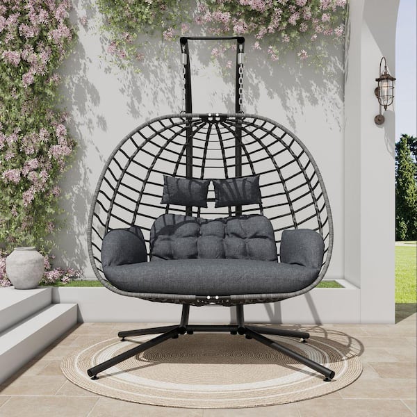 YIYEKE Large 2-Person Wicker Double Porch Swing Egg Chair with