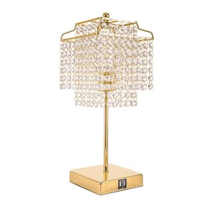 18 in. 1-Light Bedside Crystal Task & Reading Table Lamp Gold Dimmable Lamp with Crystal Shade for Bedroom Living Room