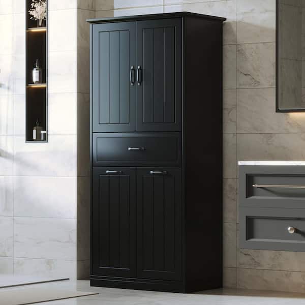 30 in. W x 16 in. D x 66 in. H Black Freestanding Linen Cabinet