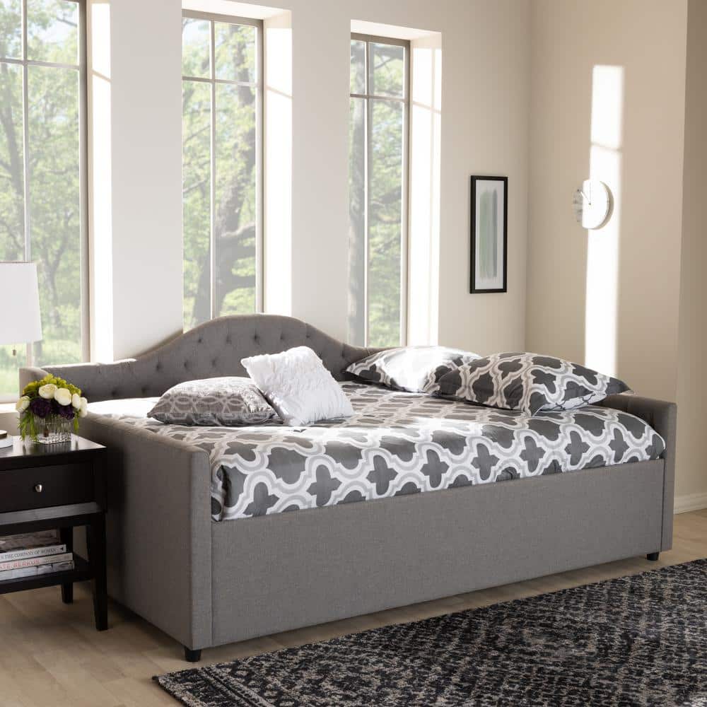 Eliza Full Size Grey Upholstered Tufted Daybed with Wood Frame