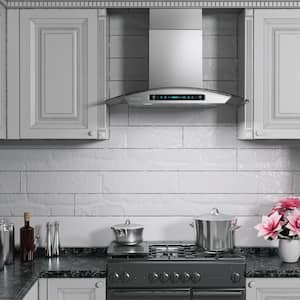 30 in. 763 CFM Ducted Wall Mount Range Hood in Stainless Steel and Glass With Lights