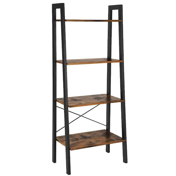 4-Tier Ladder Shelf with Cabinet Rustic Brown