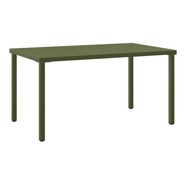 Frond and Form Modern Outdoor Patio 59 in. x 35.4 in. Rectangular Iron Dining Table, Olive Green