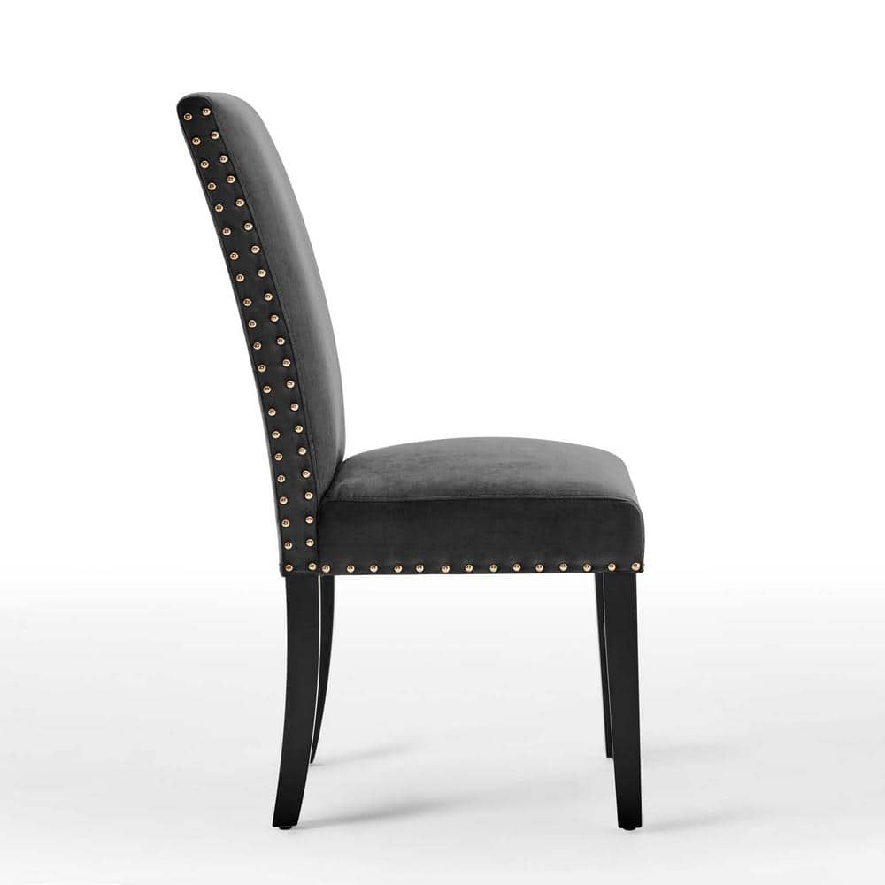 Charcoal Velvet Upholstered Parsons Side Chair with Nailhead Trim