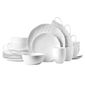24-Piece White Porcelain Stone Lain Ivy Collection Round Dinnerware Set (Service for 6)