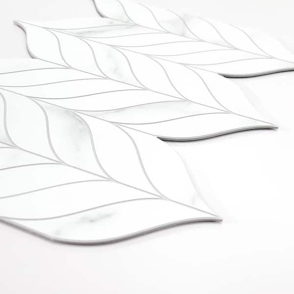 Leaf Waterjet 12.4 in. x 10.7 in. White Stone Composite Peel and Stick Backsplash Wall Tile (10-Pack)