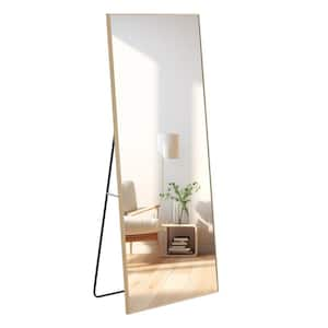 31 in. W x 71 in. H Rectangle Beige Wood Framed Floor Standing Mirror, Wall Mounted Mirror for Bedroom, Living Room