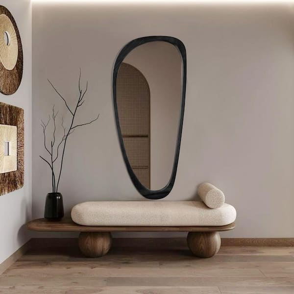 22 in. W x 48.1 in. H Irregular Black Natural Solid Wood Frame Decorative Mirror