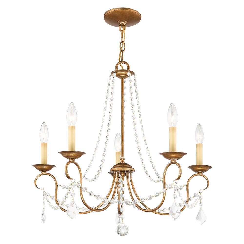 Antique Gold Leaf Mini Crystal 5-Light Chandelier