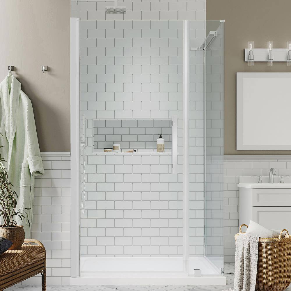 OVE Decors Pasadena 36 in. L x 36 in. W x 72 in. H Corner Shower Kit with Pivot Frameless Shower