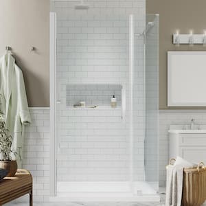 Maax Monroe White 38-in x 38-in x 76-in Base/Wall/Door Curved Corner Shower Kit (Off-center Drain) | 800025-900-084-000