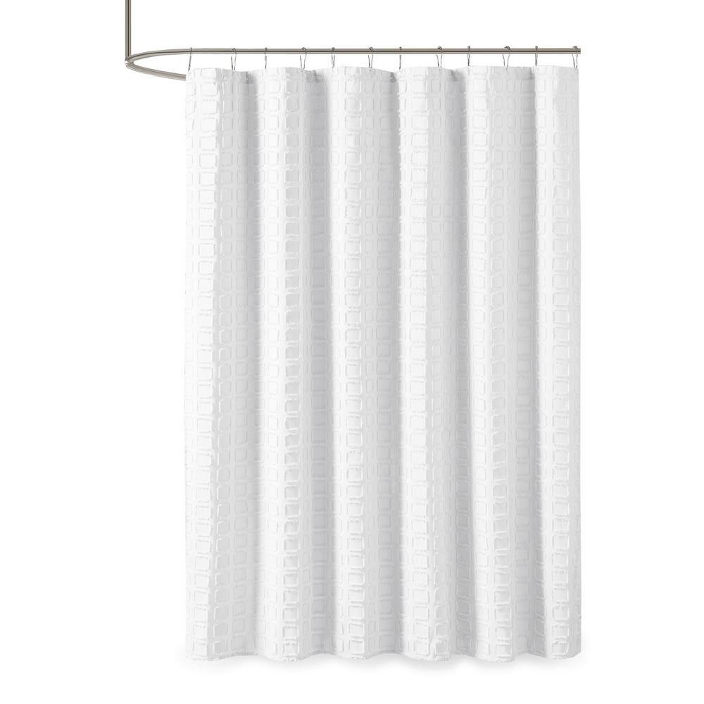 White Woven Clipped Geometric Shower Curtain 72x72
