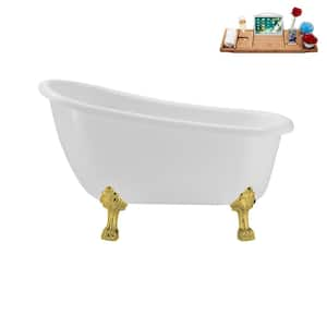 53 in. x 25.6 in. Acrylic Clawfoot Soaking Bathtub in Glossy White with Polished Gold Clawfeet and Matte Pink Drain