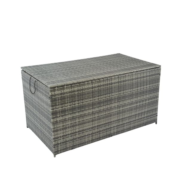 Angel Sar 200 Gal. Gray Wicker Patio Deck Box with Lid