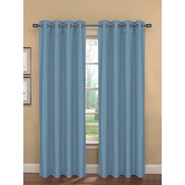 Bella Luna Semi-Opaque Bliss Faux Silk 84 in. L Room Darkening Grommet Curtain Panel Pair, Blue (Set of 2)