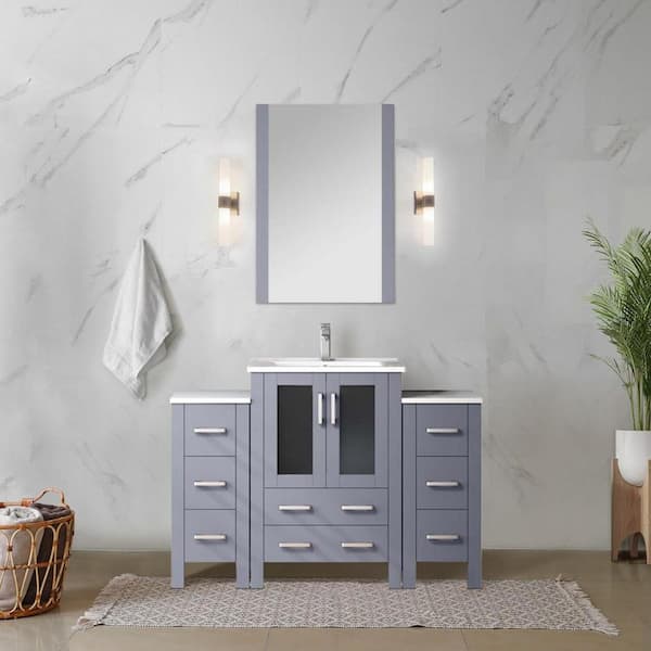 Volez 48 in. W x 18.25 in. D Dark Grey Single Bath Vanity with Side Cabinets, and White Ceramic Top