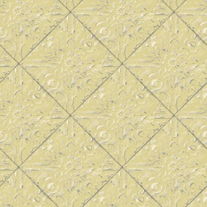 Brandi Yellow Metallic Faux Tile Yellow Paper Strippable Roll (Covers 56.4 sq. ft.)