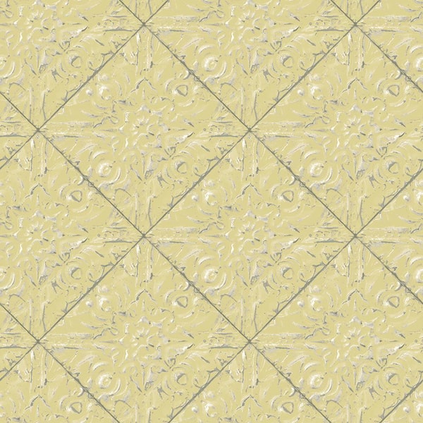 Chesapeake Brandi Yellow Metallic Faux Tile Yellow Paper Strippable Roll (Covers 56.4 sq. ft.)