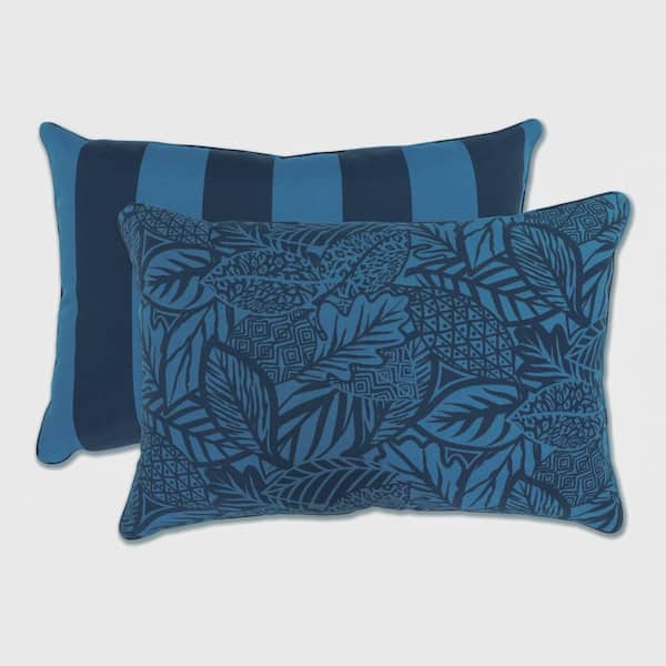 Pillow Perfect Stripe Blue Rectangular Outdoor Lumbar Throw Pillow 2-Pack