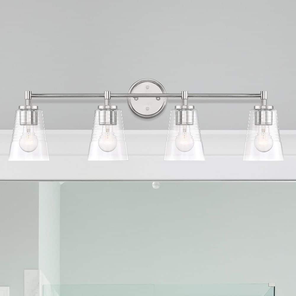 Ingo 33.5 in. 4-Light Polished Nickel Modern Vanity Light with Clear Ribbed Glass Shades price history on PriceWatchPro