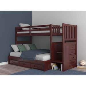 Rich Merlot Twin Over Full Staircase Bunkbed with 7-Drawers