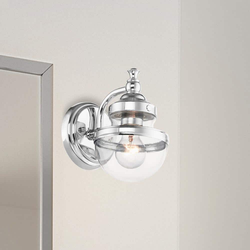 Polished Chrome 1-Light Vanity Sconce with Clear Glass