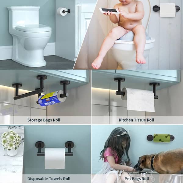 Wall Mount Post Toilet Paper Holder in Matte Black