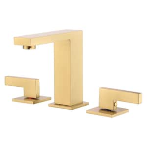 Modern 8 in. Widespread Double Handle Bathroom Faucet with Spot Resistant in Brushed Gold