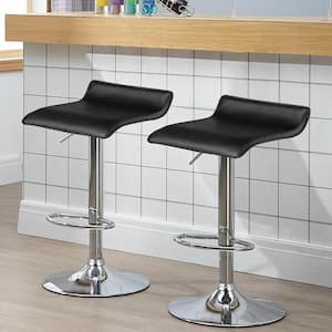 34 in. Swivel Bar Stool Backless Metal PU Leather Adjustable Kitchen Counter Bar Chairs Black (Set of 2)