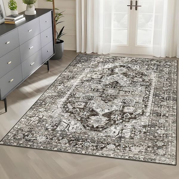 Vintage Printed Carpet Soft Thin Rug Interior Decoration for Bedroom Living Room Kitchen Brown，5x7ft
