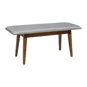 Nereida Mid-Century Modern Solid Wood Gray Upholstered Dining Bench 41.8 in. W x 15.5 in. D x 18.8 in. H