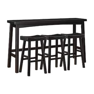 Oxton 4-Piece Black Finish Wood Top Pub Height Bar Table Set Seats 3