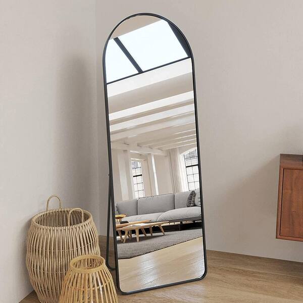 Seafuloy 20 in. W x 63 in. H Arched Freestanding Body Modern Vertical Metal Framed Mirror in Black