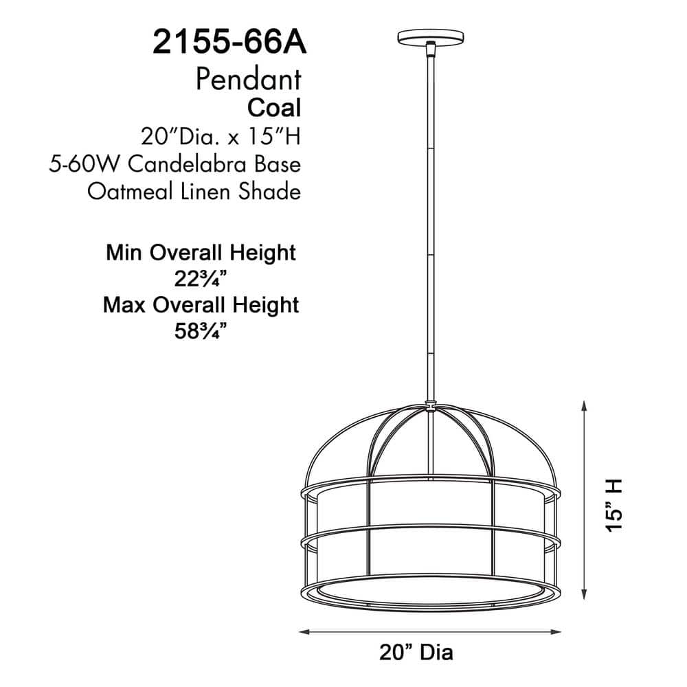Gateway Park Coal Finish 5-Light Drum Pendant with Oatmeal Linen Shade