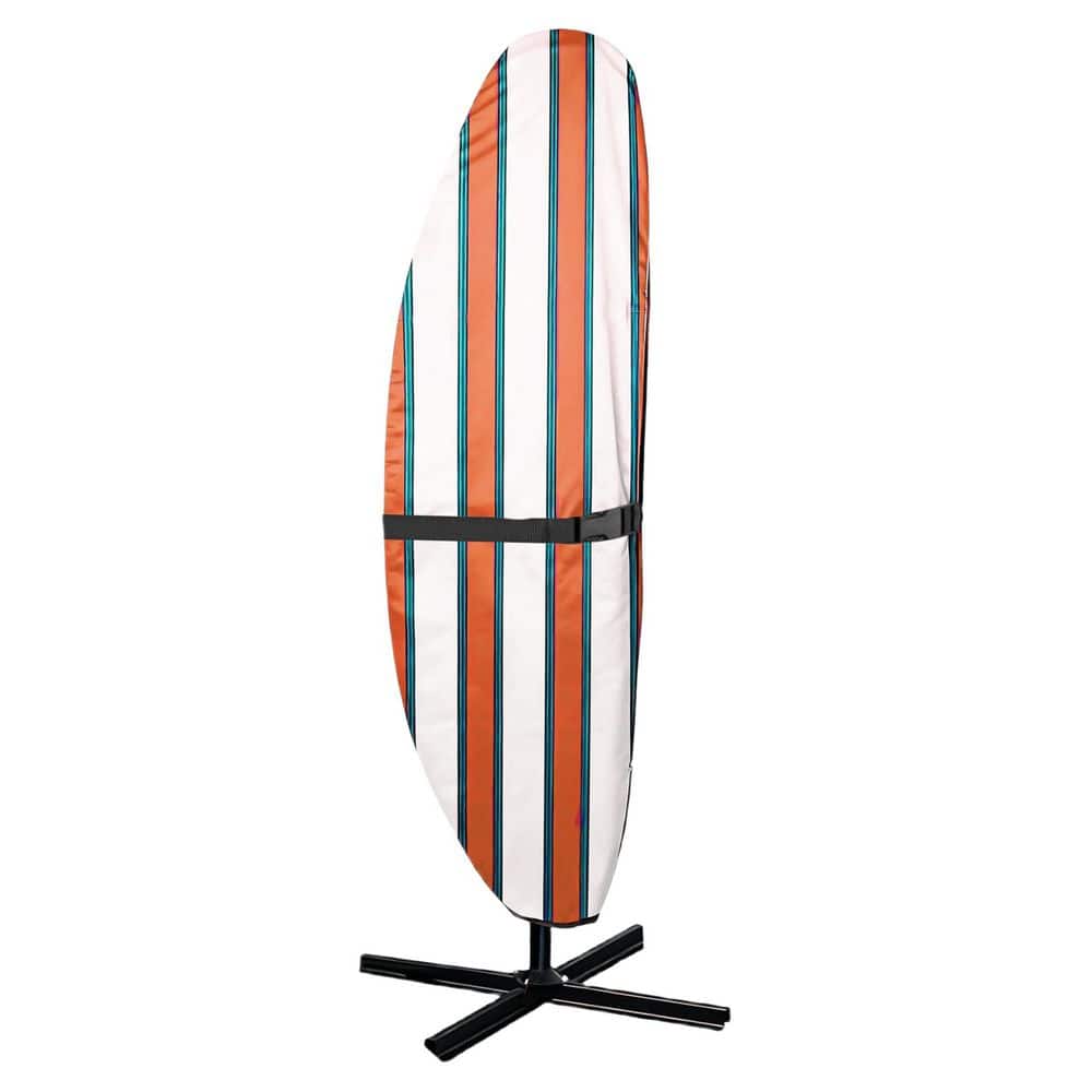 Red Stripe Waterproof Outdoor Umbrella Cover with Zipper, Adjustable Strap and a Support Pole for 10-12 ft. Umbrella