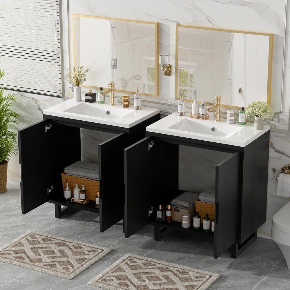 60.2 in. Freestanding Black Bath Vanity with White Ceramic Top price history on PriceWatchPro
